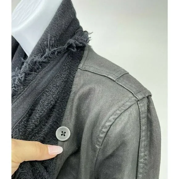 Free People Black Moto Jacket Coat Size 2 Front Drape Coated Denim Jean